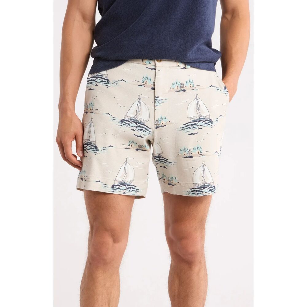 New Brooks Brothers Sailboat Print Cotton Blend Chino Shorts 36
